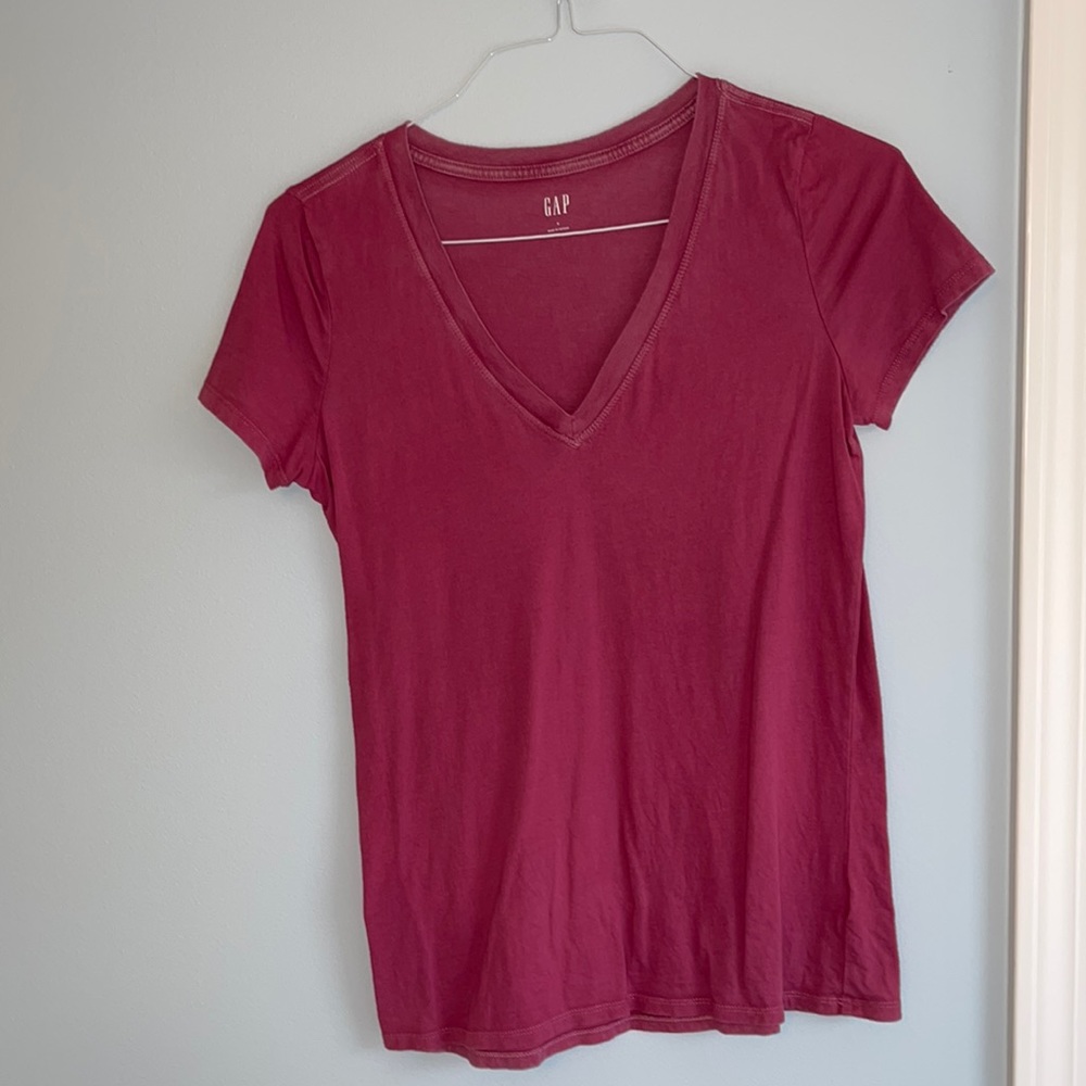 Dark pink V-neck tee from Gap